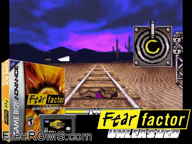 Fear Factor Unleashed Gameboy Advance game showing 3D box cover and gameplay screenshot